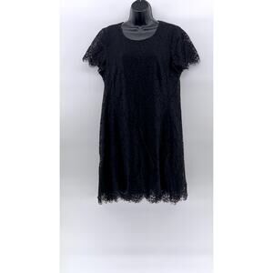 MADEWELL Women's Black Floral Lace Crewneck Short Sleeve Shift Mini Dress SZ 8